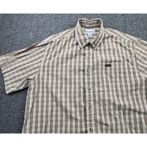 Carhartt Shirt Mens Large Tan Plaid Button Down Short Sleeve Workwear S114 SND